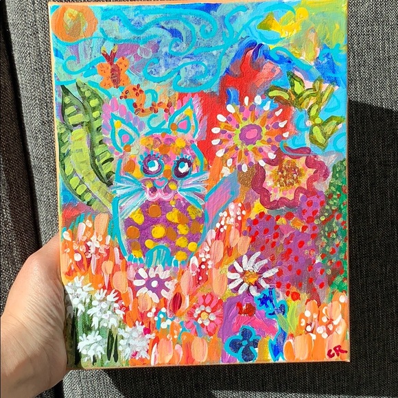 CR CREATES WA Other - ⭐️ Memorial Sale Orig Art - Painting- Flower Cat